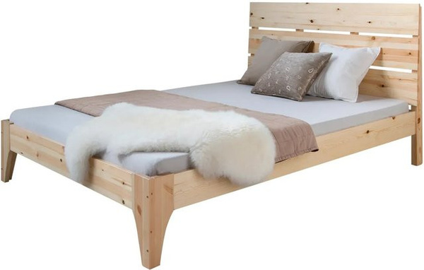 Homestyle4u Holzbett aus Kiefernholz in Braun, B/T/H: 140 x 200 x 145 cm