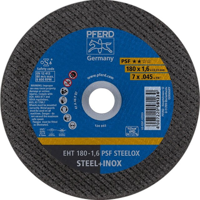 PFERD Trennscheibe PSF EHT Steelox für Metall Durchmesser: 180 mm, Dicke: 1,6 mm - Bild 1