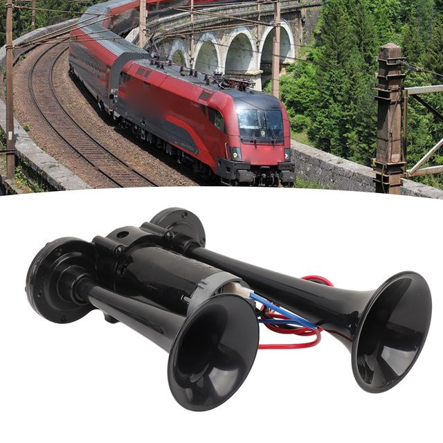 VGEBY Doppelte Trompeten-Lufthupe in Schwarz, DC24V, druckbeständig und robust für den Einsatz im Zug - Bild 1