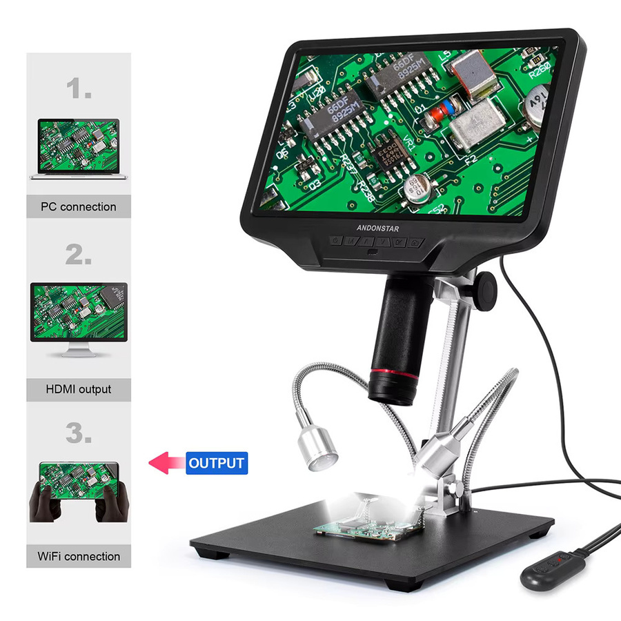 Andonstar AD409 HDMI-Digitalmikroskop mit 10,1 Zoll LCD-Bildschirm, 300X Vergrößerung, USB-Anschluss, Schwarz - Bild 2
