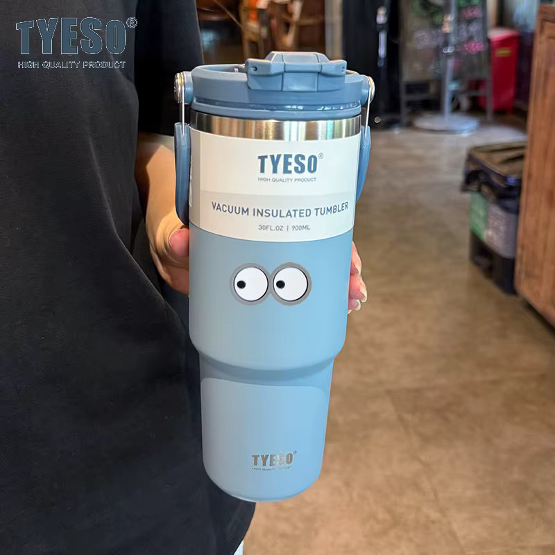 Tyeso Multifunktions-Thermoskanne mit Griff in Blau, Edelstahl-Vakuum-Becher für Heiß- und Kaltgetränke - Bild 2