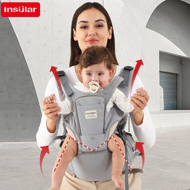INSULAR Kinder-Taillenhocker Grau – Atmungsaktive 3-in-1 Babytrage mit Hüftsitz für das ganze Jahr - Bild 1