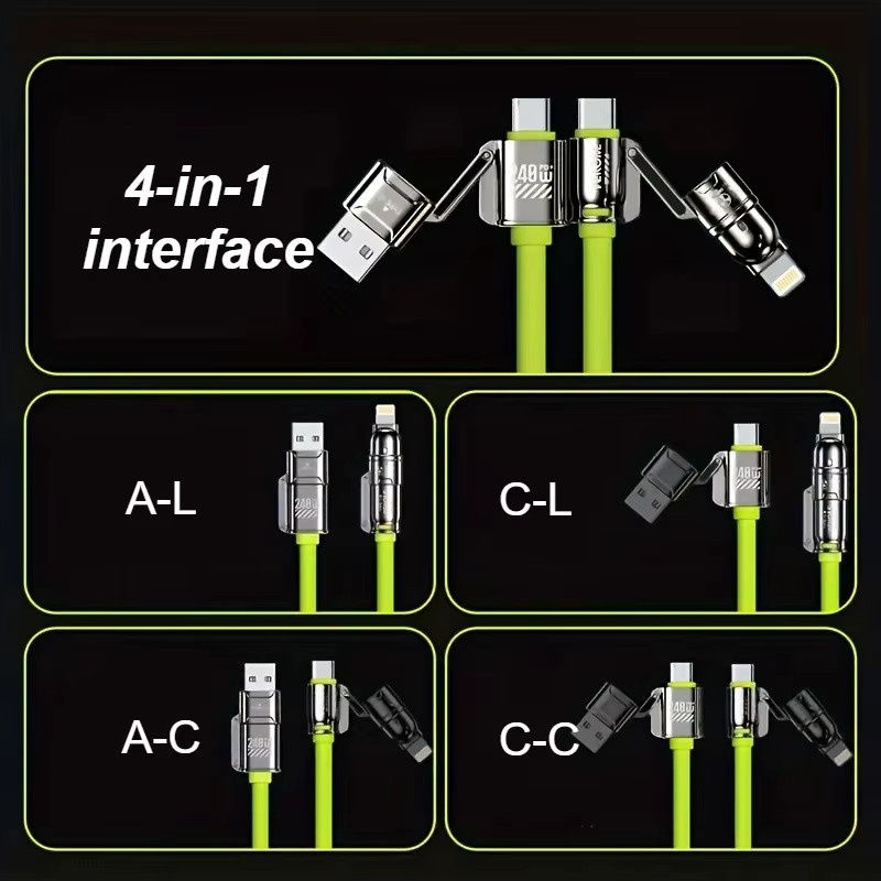 VBNM 4-in-1 Silikon Schnellladekabel mit 240W für iPhone, Samsung und weitere Geräte in Grau und Grün - Bild 3