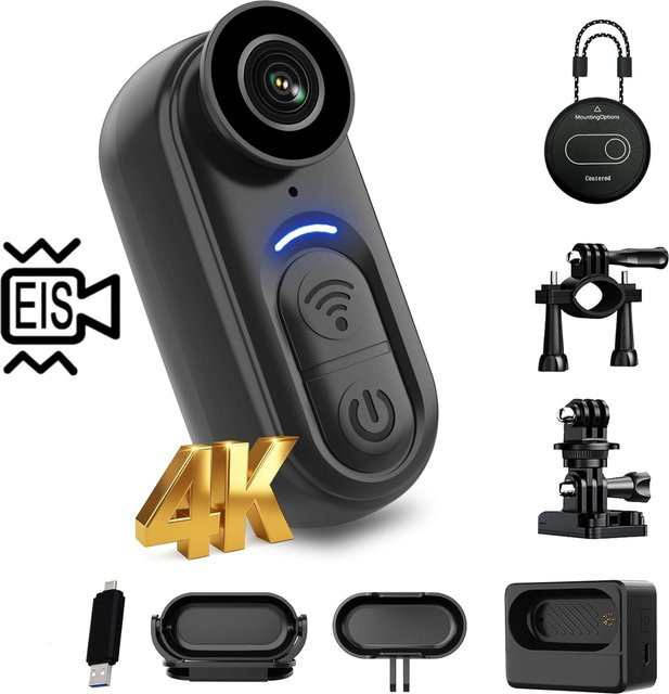 POVCAN 4K Mini-Action-Camera mit EIS, tragbare Daumengroße Kamera in Schwarz für POV-Aufnahmen bei Sport, Reisen und Outdoor - Bild 1