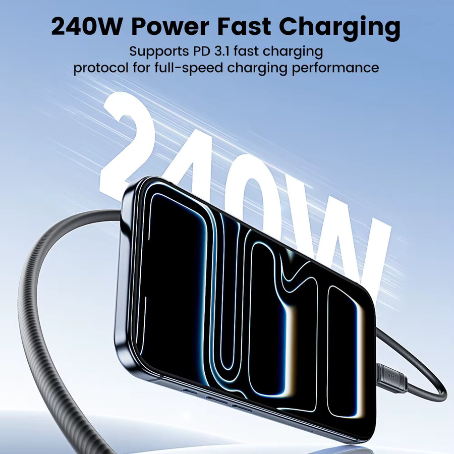 Toocki USB-C Silikon-Datenkabel mit digitalem Display, 240W PD 3.1 Schnellladung, Schwarz - Bild 2
