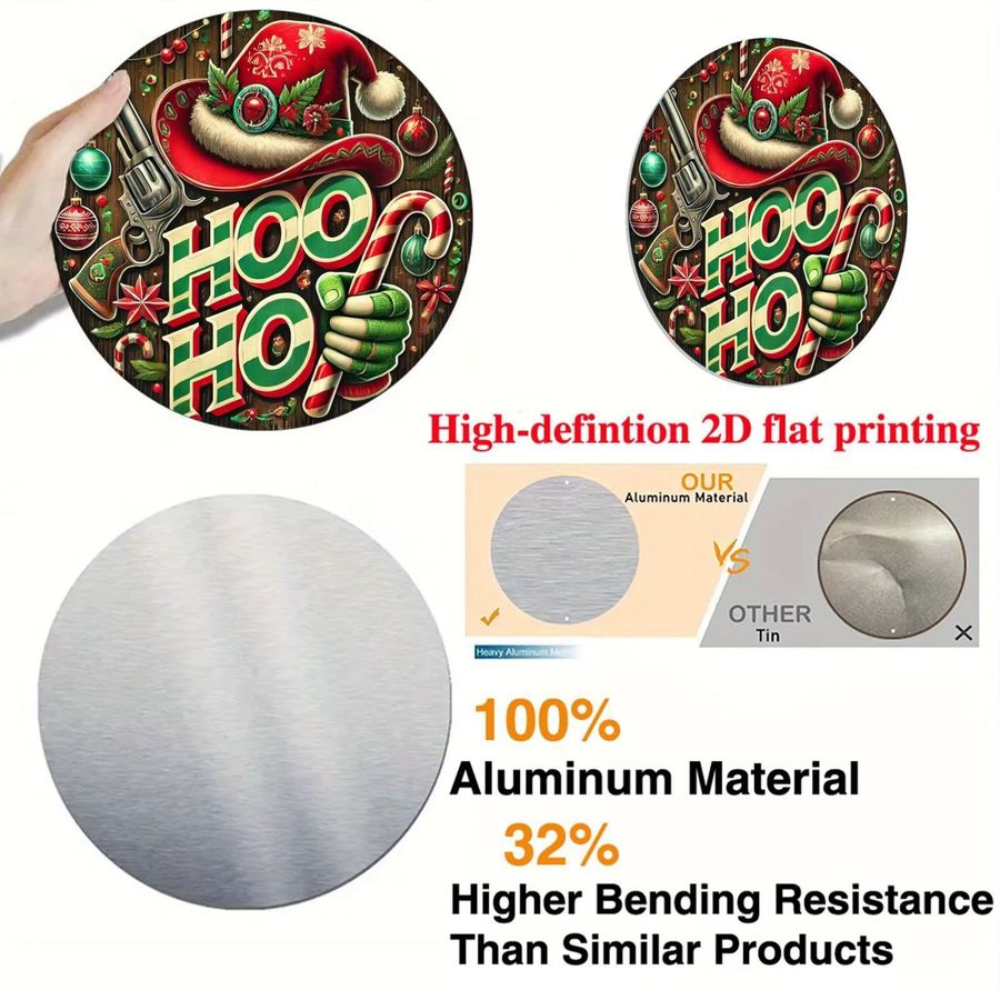 Potdemiel Rundes Kranzschild im Vintage-Stil mit HO HO-Thema, Weihnachtsmütze und Bonbons, Wanddekoration aus Aluminium und Metall, Multicolor, Durchmesser: 20,32 cm - Bild 3