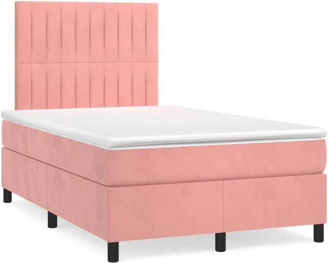 vidaXL Boxspringbett mit Matratze in Rosa, Hybridbett mit Taschenfederkern aus Samt, B/T: 120 x 200 cm - Bild 1
