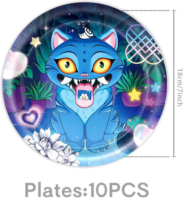 Einweg-Geschirr Set K-Pop Dämonenjäger Derpy Tiger Blaue Kollektion aus Papier für Feiern und Geburtstage - Bild 1