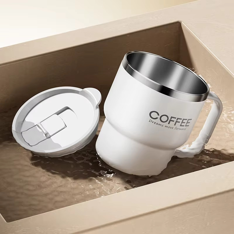 XMSJ Kaffeetasse aus 304 Edelstahl mit Deckel und Griff, 400 ml isolierte Trinktasse aus doppelschichtigem Edelstahl - Bild 3