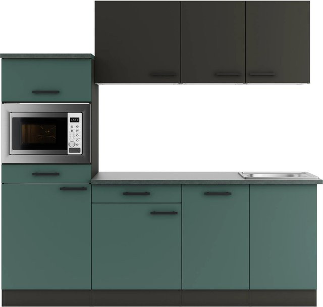 Optifit Küchenzeile KPMV 2181-9+ Madrid420/Verona405 in Anthrazit und Steingrün, Breite: 210 cm - Bild 1