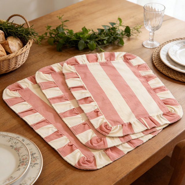 BUYNOW Tischset mit Streifenmuster und Rüschen für Küche und Esszimmer, B/T: 30,48 x 30,48 cm - Bild 1