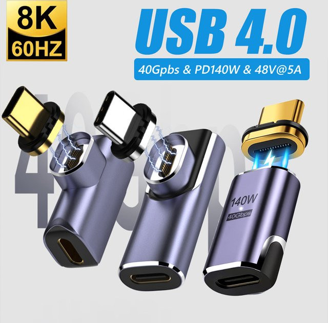 Magnetischer USB-C-zu-Typ-C-Adapter USB4.0 Thunderbolt3, 140 W, 40 Gbit/s, 8K bei 60 Hz, Gold - Bild 1