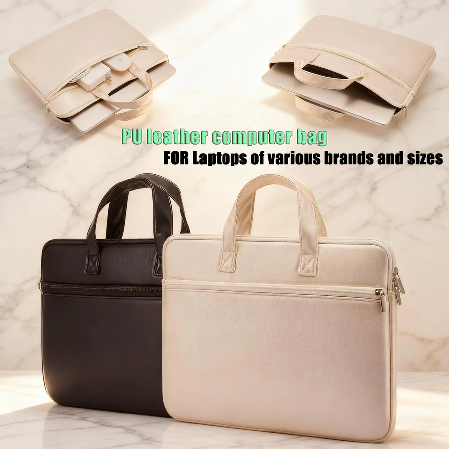 Laptoptasche aus PU-Kunstleder in Champagne für Notebooks von 11 bis 17 Zoll - Bild 2