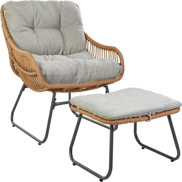 Beliani Boho Sessel aus PE Rattan mit Polsterung in Grau und Schwarz, B/T/H: 81 x 69 x 91 cm - Bild 1