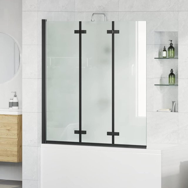 Yiwydaa Faltbare Duschwand aus Glas in Schwarz und Transparent, Rechteckig, B: 130 cm, H: 138 cm - Bild 1