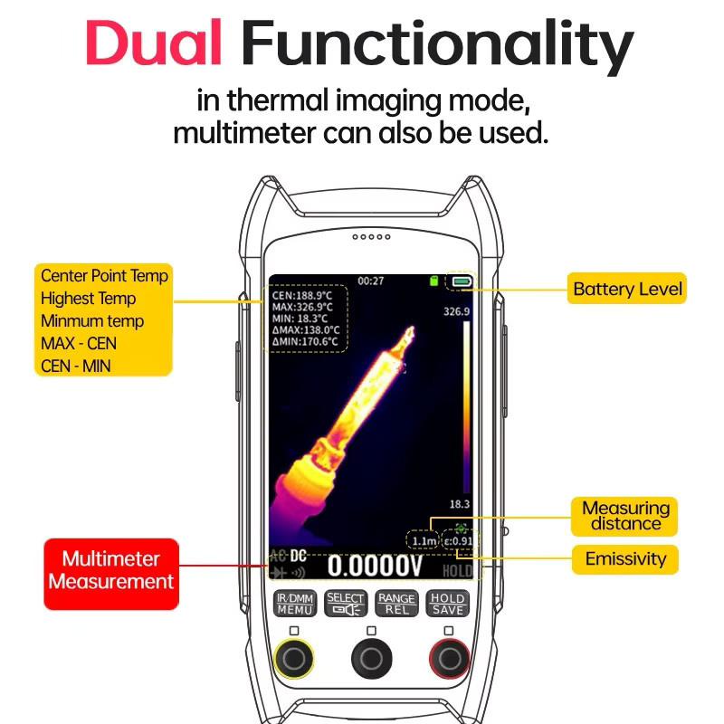 TOOLTOP ET15S Wärmebildkamera Multimeter mit 256x192 Auflösung und PC-Datenspeicherung in Rot - Bild 5