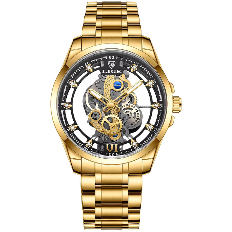 LIGE Armbanduhr, Quarz, Edelstahl, Gold, Herren - Bild 7