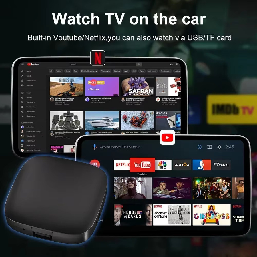 VCARLINKPLAY A133 AI Box für Android 13, Wireless CarPlay und Android Auto Adapter mit Netflix und YouTube, Schwarz - Bild 4