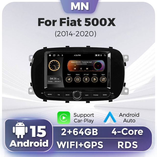 NAVIFANS Android 15 Multimedia Video Player mit Carplay und GPS für Fiat 500X, Schwarz, 2 DIN - Bild 1