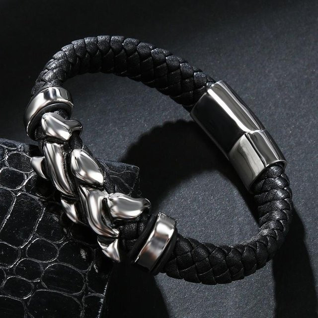 YIRAN Armband, Leder, Punk, Magnetverschluss, Herren, gray - Bild 1
