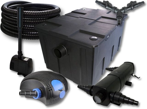 Sunsun Teichfilter Set mit 60000L Klärleistung, 18W Klärer und 100W Eco Pumpe inklusive Schlauch für deinen Springbrunnen in Schwarz