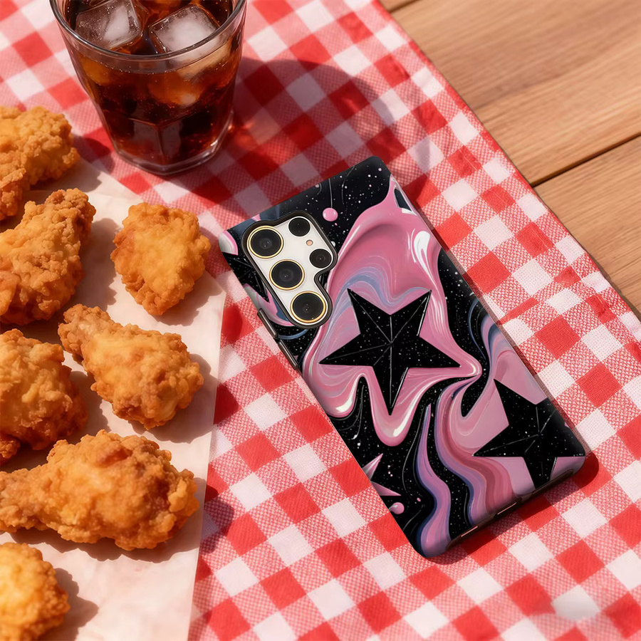 Stoßfeste doppellagige Handyhülle Pink Star Swirl für Samsung Galaxy S25 Ultra, S24 und S23 Ultra Plus - Bild 4