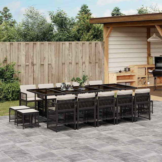 vidaXL 15-teilige Garten-Essgruppe aus PE-Rattan mit Kissen, Schwarz - Bild 3
