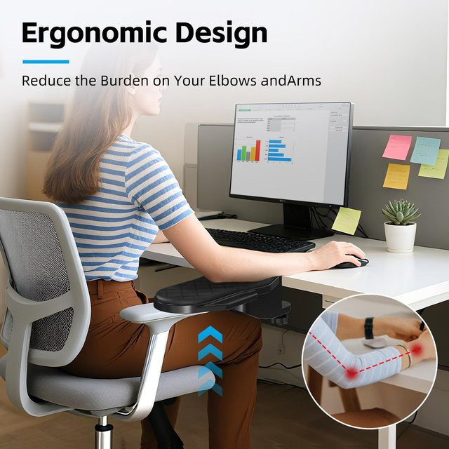 BEISHI Ergonomische Computer Armlehne für den Schreibtisch, Einstellbare Handgelenk-Unterstützung und Rotierender Mauspad-Halter, Schwarz - Bild 1