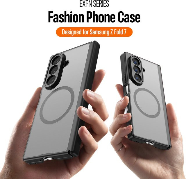 Magnetische Klapphülle für Samsung Galaxy Z Fold7, transparent und mattiert, mit Scharnierschutz und Stoßfestigkeit - Bild 1