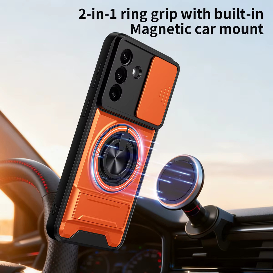 Stoßfeste Panzer-Handyhülle für Samsung Android Smartphones mit Kameraschutz, Ständer und magnetischer Abdeckung in Blau oder Orange - Bild 2