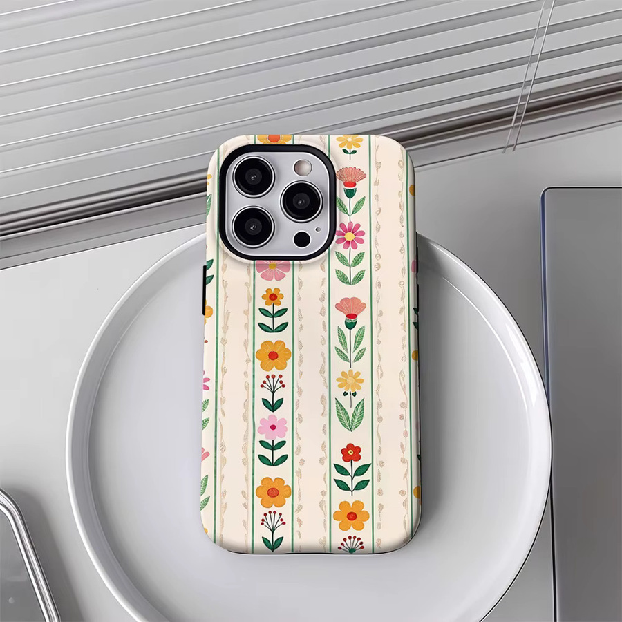 Handyhülle mit Blumenmuster und gestreiftem Design für Apple iPhone 17 16 15 14 13 12 11 Pro Max Plus in Multicolour mit doppelschichtiger Rückseite - Bild 2