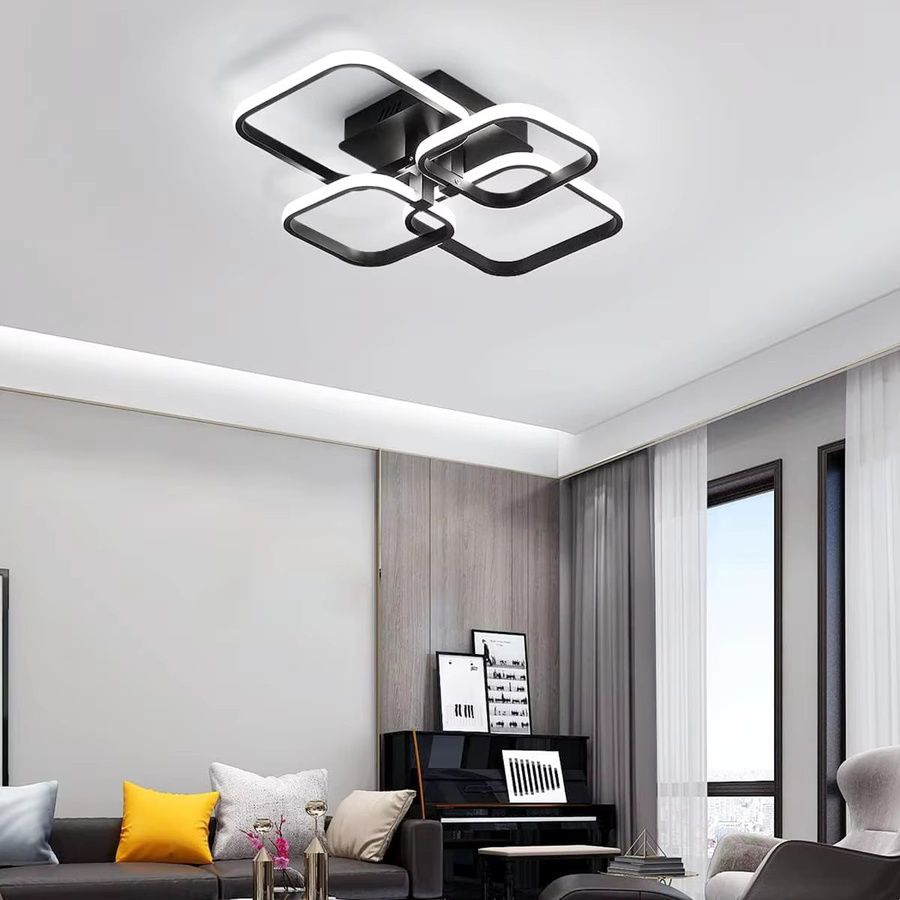Moderne quadratische LED-Deckenleuchte von Riserva in Schwarz mit kaltweißem Licht, 60 W, aus Metall und Kunststoff für Schlafzimmer, Arbeitszimmer, Esszimmer und Küche - Bild 4