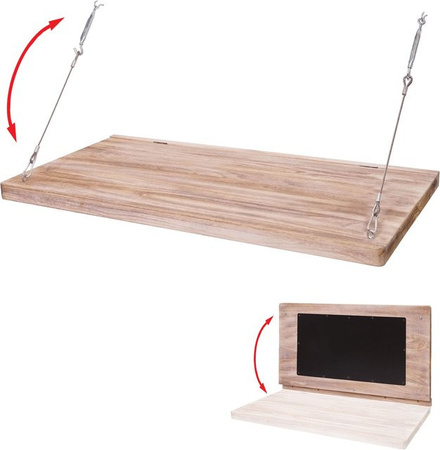 MCW Wandklapptisch MCW-H48 aus Massiv-Holz in Braun mit Tafel, B/T/H: 100 x 50 x 48 cm