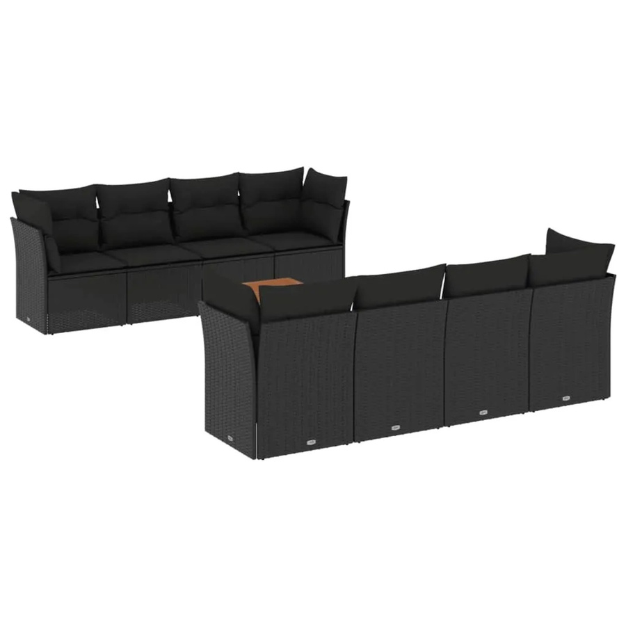 vidaXL 9-tlg Garten-Sofagarnitur aus Polyrattan in Schwarz mit Kissen und Tisch - Bild 2