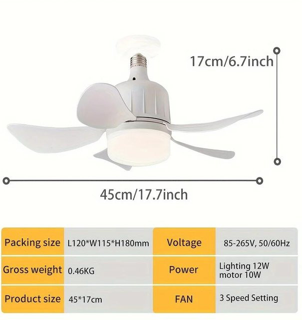 Happy8 Steckdosen-Deckenventilator mit Fernbedienung und LED-Licht, dimmbar, Weiß - Bild 1
