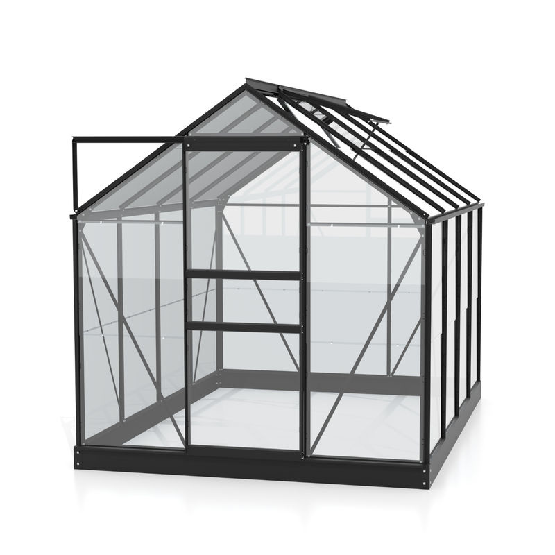 Vitavia Gewächshaus Planet 5000 Schwarz mit 5 m² Fläche, Fundamentrahmen, ESG-Sicherheitsglas und Schiebetür - Bild 3