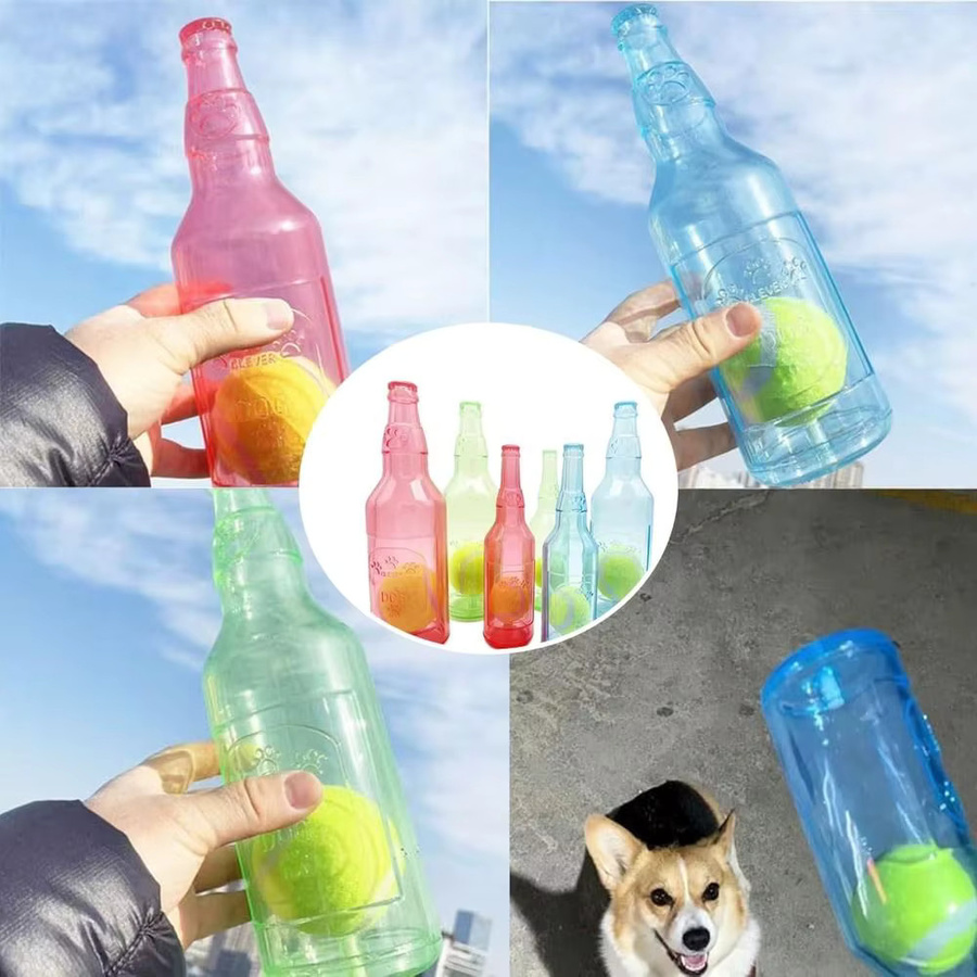 Crunch play Flaschen Spielzeug für Hunde, Plastikflasche, Kau Spielzeug mit Tennis, Wasserflasche Cruncher, interaktives Hundespielzeug - Bild 2
