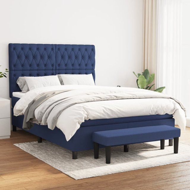 vidaXL Boxspringbett mit Matratze Blau Stoff B/T/H: 140 x 200 cm - Bild 2