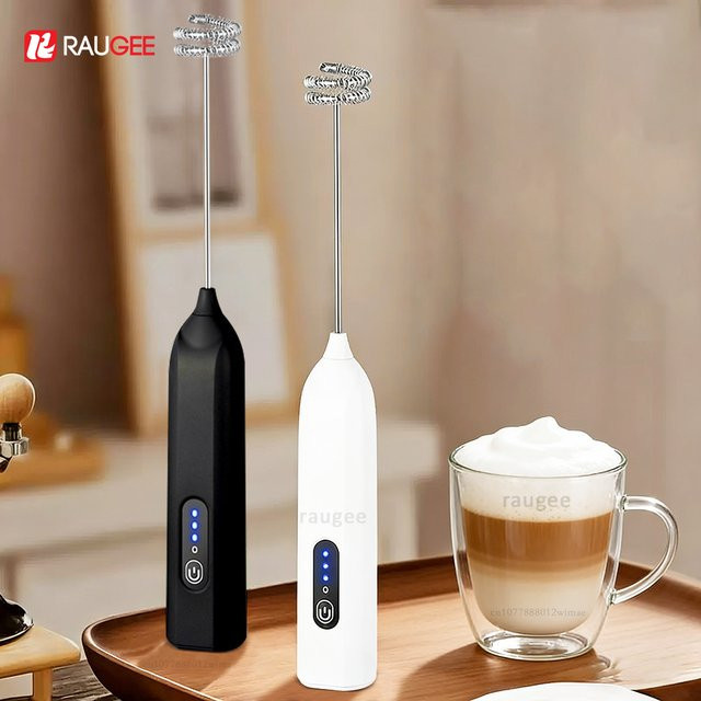 Raugee Elektrischer Milchaufschäumer in Schwarz – Kabelloser Handmixer für Kaffee, Cappuccino und Sahne - Bild 1