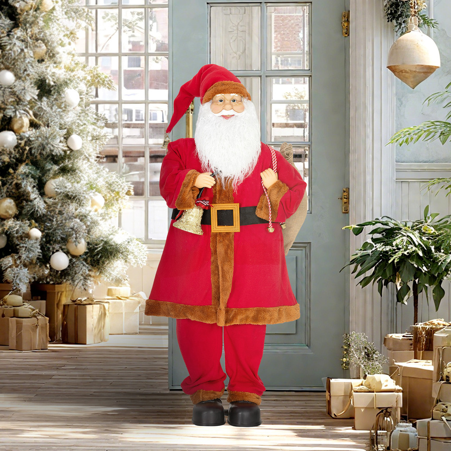 HOMCOM Weihnachtsmann Weihnachtsdekoration Nikolaus Figur in Rot und Gold mit beweglichem Kopf und Armen, Glocke, Sack sowie Geräusch- und Berührungssensor, Höhe: 120 cm - Bild 2
