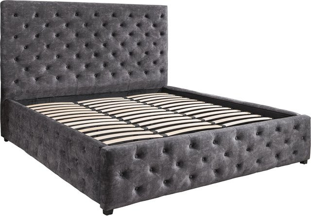 riess-ambiente Boxbett PARIS in Grau mit Samt, Chesterfield-Design, Stauraum und Matratze sowie Topper, B/T/H: 180 x 200 x 190 cm - Bild 1