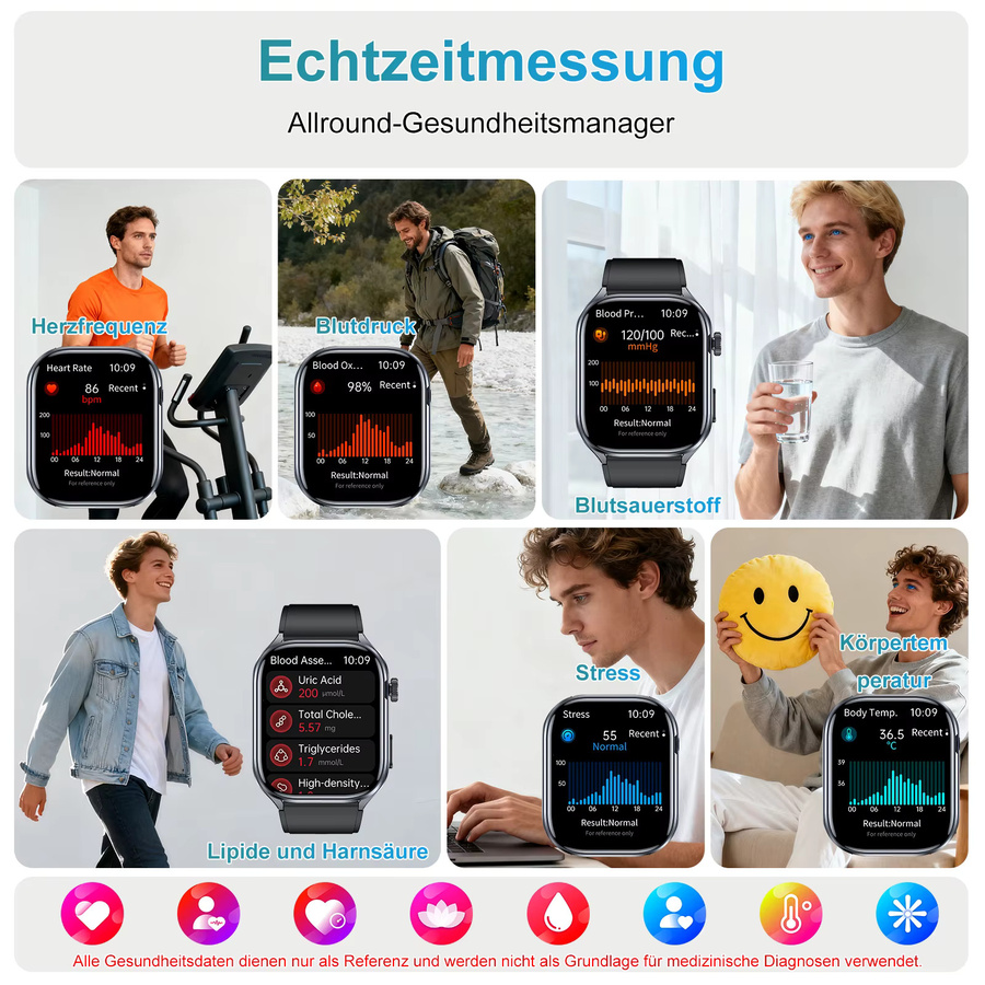 Marsyu Smartwatch, Schwarz, Silikon, Unisex - Bild 5