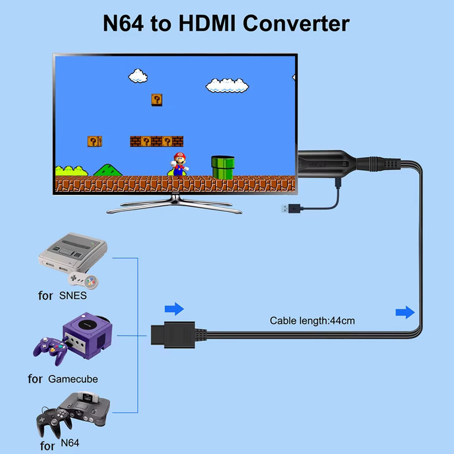Nintendo N64 zu HDMI Konverter Adapterkabel für Retro Konsolen in Schwarz - Bild 3