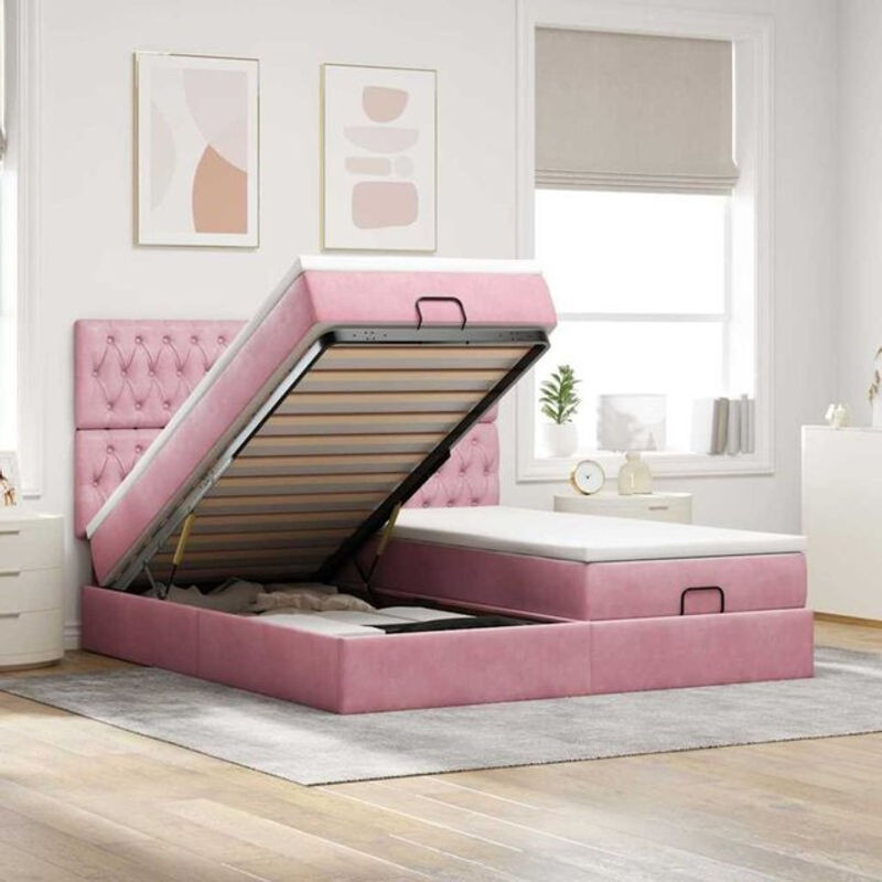 Vidaxl Ottoman Polsterbett mit Matratze und LED in Rosa aus Samt, B/T/H: 160 x 200 x 128 cm - Bild 1