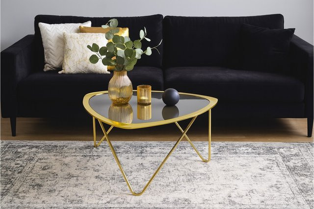 Möbel direkt online Couchtisch modern mit Schwarzglasplatte und goldfarbenen Stahlrohrbeinen - Bild 1