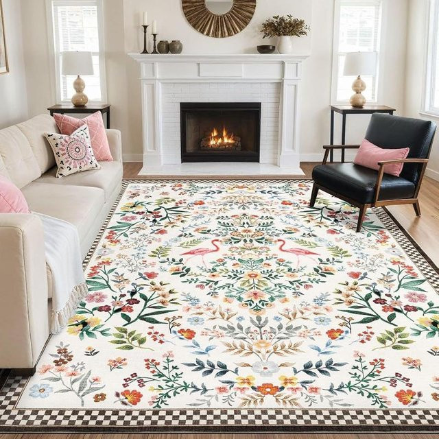 Lodestar Teppich im Landhausstil mit Blumenmuster, rutschfest und weich, Mehrfarbig, B/T: 60 x 40 cm - Bild 1