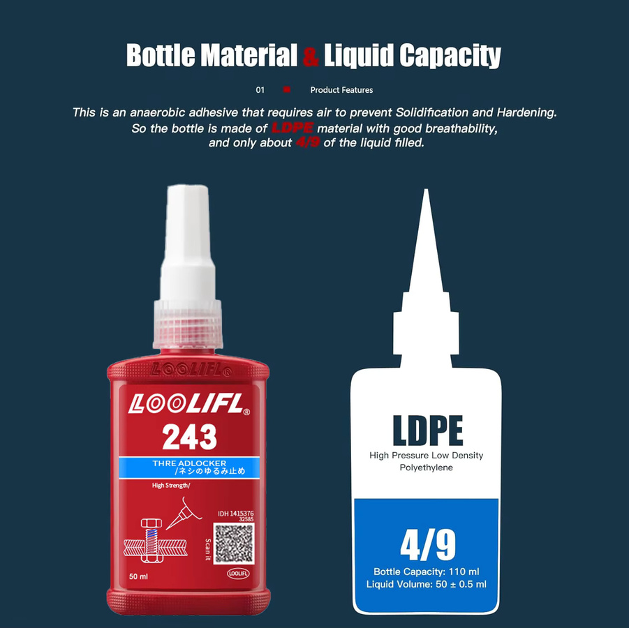 LOOLIFL Gewindesicherungsmittel Rot Anaerober Cyanacrylat Klebstoff für Muttern, Bolzen und Schrauben - Bild 1