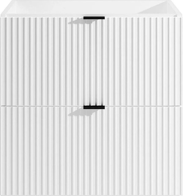 Waschbeckenunterschrank Zevini Weiß mit Streifenoptik, Wandmontage, Breite: 60 cm - Bild 1
