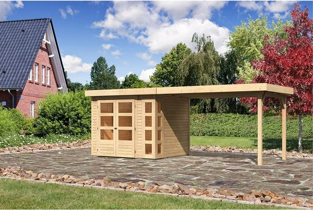 Karibu Holz-Gartenhaus Sölve in Natur mit Flachdach und modernem Design, B: 238 cm, T: 213 cm, H: 211 cm - Bild 1