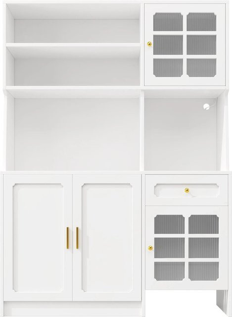 okwish Hochschrank für die Küche mit Glastüren und LED-Beleuchtung, Weiß, B/T/H: 130 x 45 x 180 cm - Bild 1